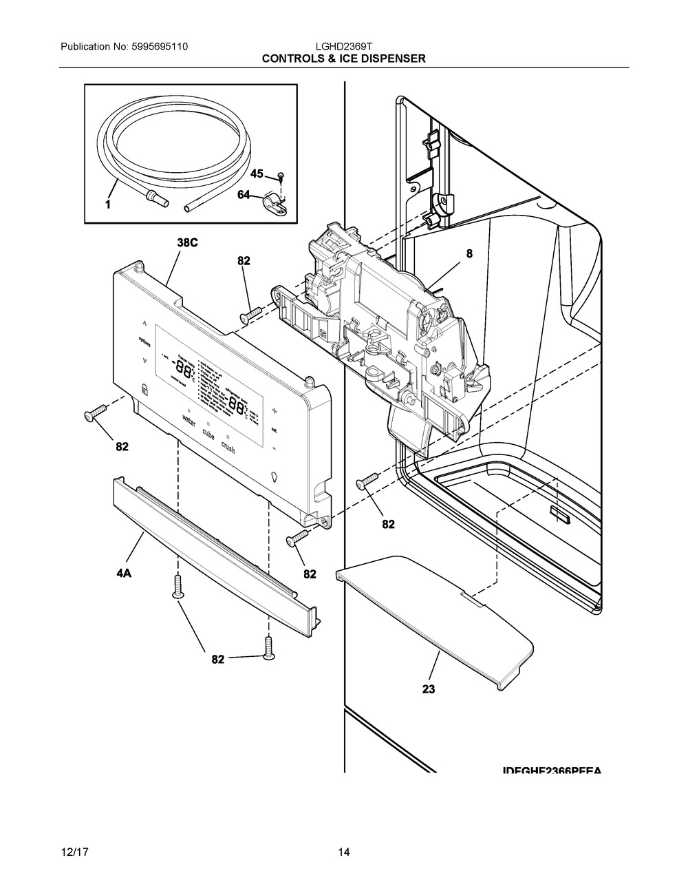 Controls & Ice Dispenser Diagram and Parts List for LGHD2369TD2  Frigidaire Refrigerator