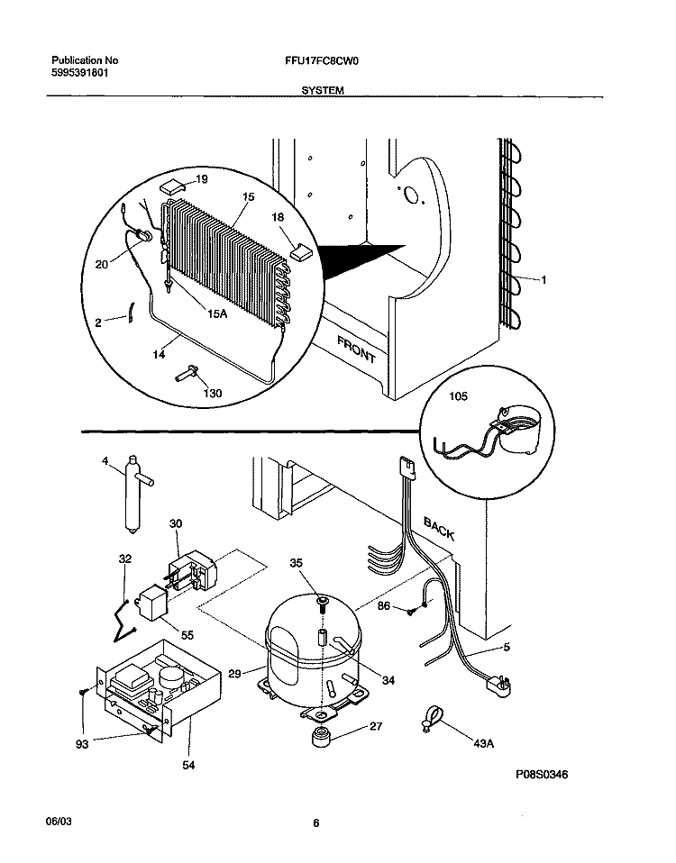 SYSTEM Diagram and Parts List for FFU17FC8CW0  Frigidaire Freezer