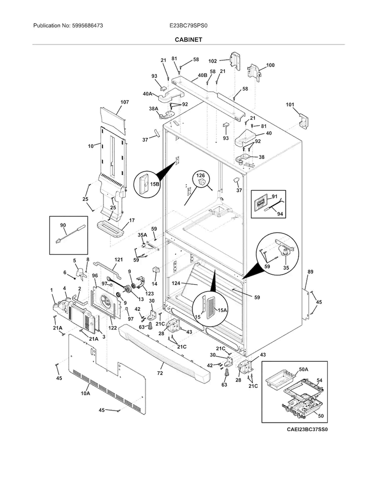 Cabinet Diagram and Parts List for E23BC79SPS0  Electrolux Refrigerator