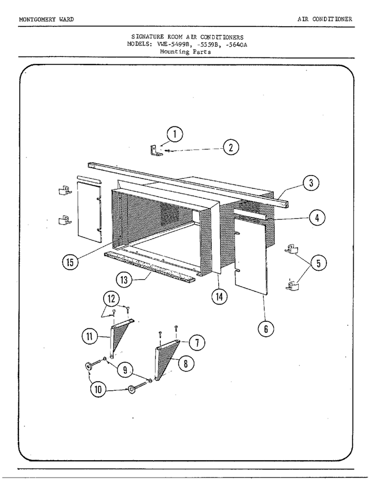 Mounting Parts Diagram and Parts List for 5559B  Frigidaire Air Conditioner