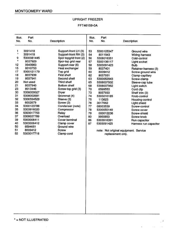 Upright Freezer Page 6 Diagram and Parts List for 46159A  Frigidaire Freezer