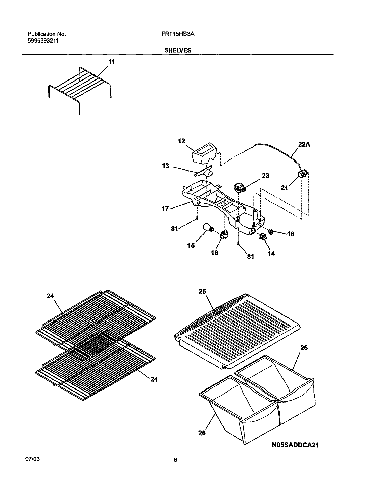 SHELVES Diagram and Parts List for FRT15HB3AZ5  Frigidaire Refrigerator