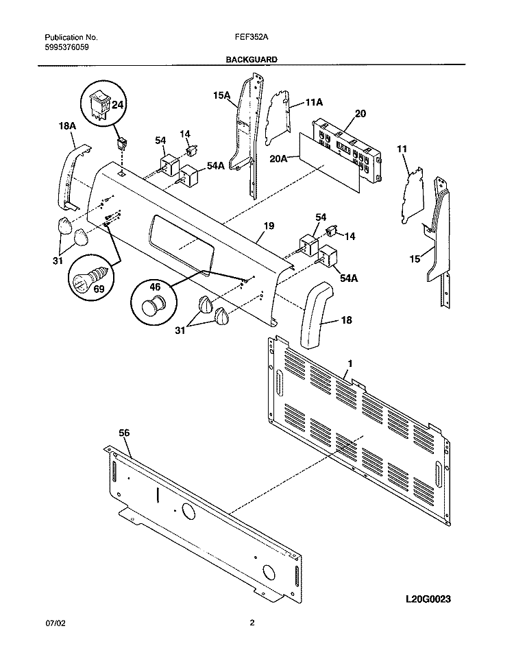 BACKGUARD Diagram and Parts List for FEF352ASD  Frigidaire Range