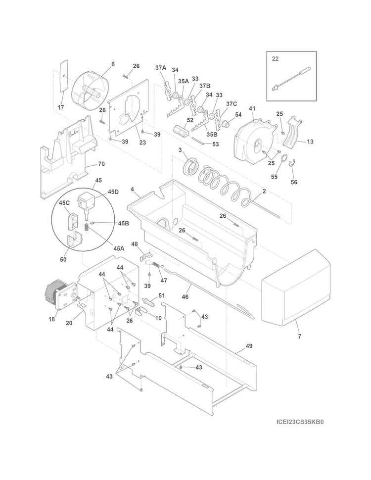 Ice Container Diagram and Parts List for EI23CS35KS3A  Electrolux Refrigerator