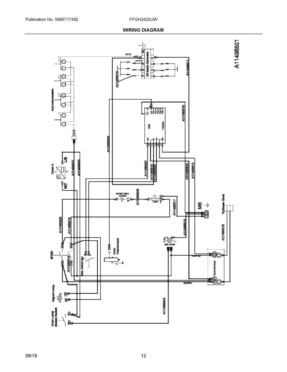 Wiring Diagram Diagram and Parts List for FFGH2422UW  Frigidaire Range