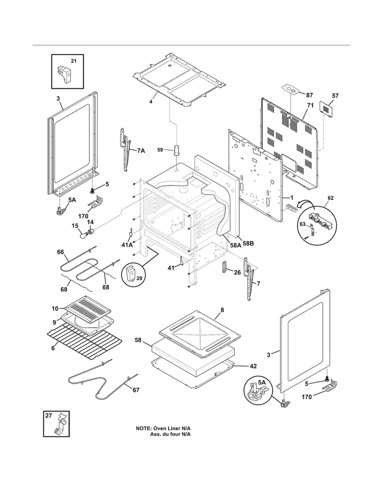 Body Diagram and Parts List for FFEF3005XWA  Frigidaire Range
