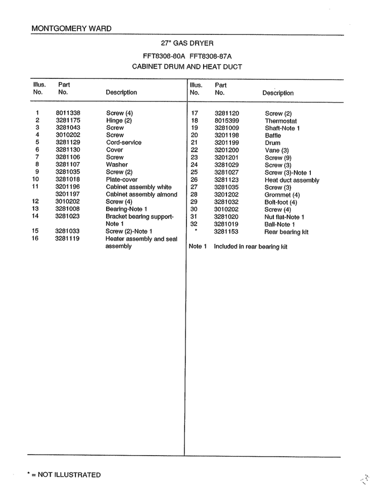 Cabinet Drum And Heat Duct Page 2 Diagram and Parts List for 8308A  Frigidaire Dryer