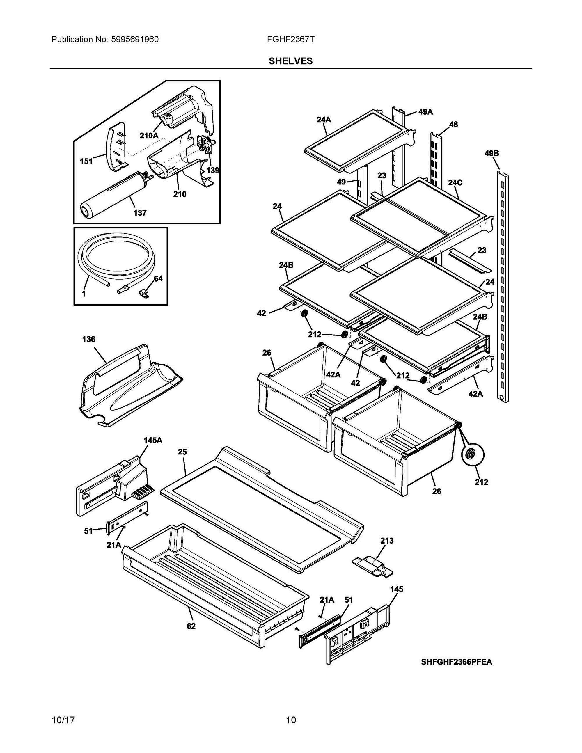 05 - SHELVES Diagram and Parts List for FGHF2367TF1  Frigidaire Refrigerator