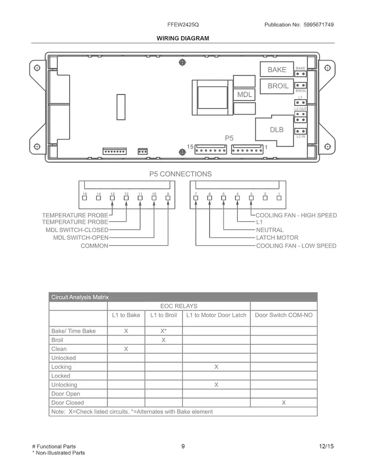 Wiring Diagram Diagram and Parts List for FFEW2425QBA  Frigidaire Wall Oven