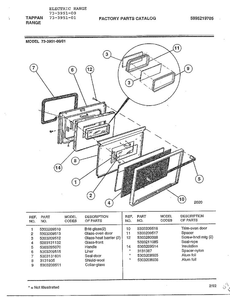 Electric Range Page 7 Diagram and Parts List for 73-3951-00  Tappan Range