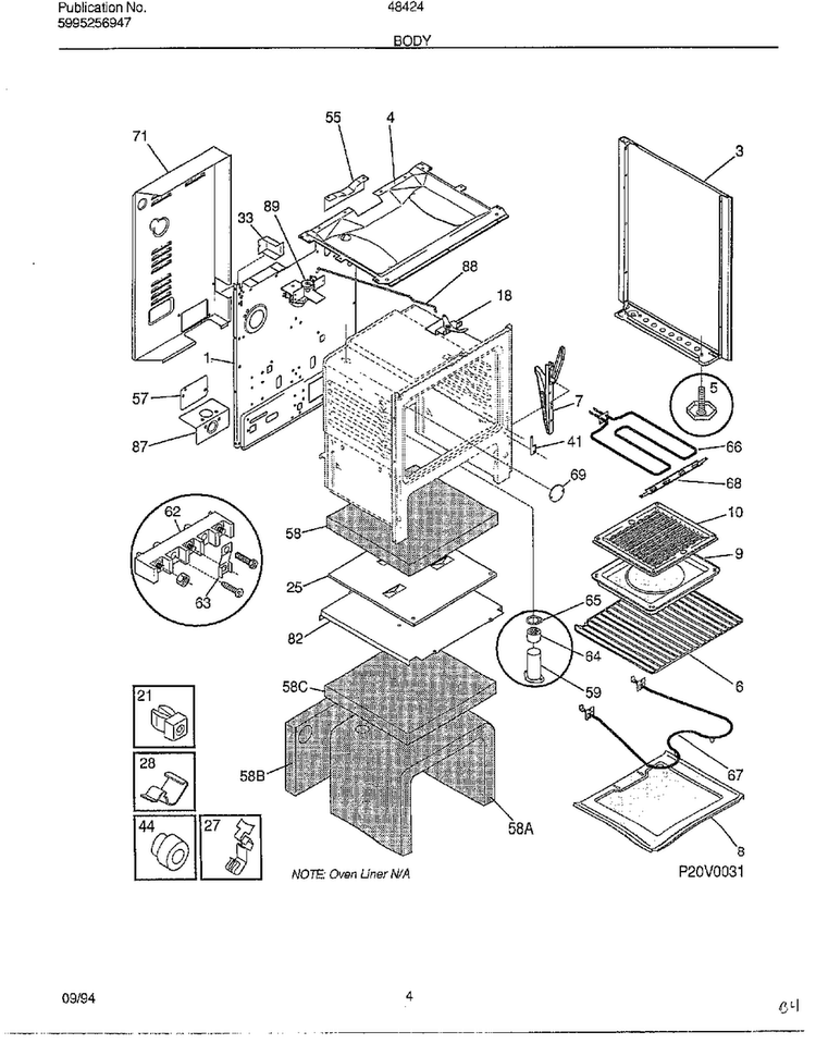 Body Diagram and Parts List for 484240A  Frigidaire Range