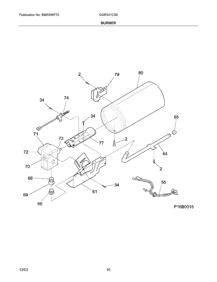 BURNER Diagram and Parts List for GGR341CS0  Gibson Dryer