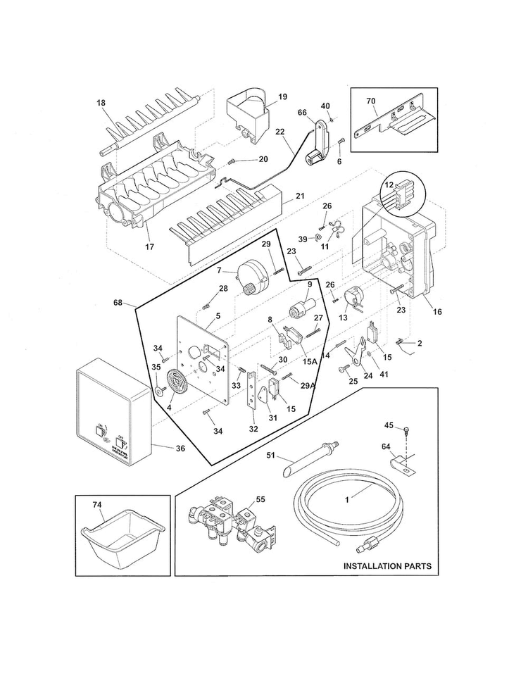 Freezer Ice Maker Diagram and Parts List for LGHB2867PF3  Frigidaire Refrigerator