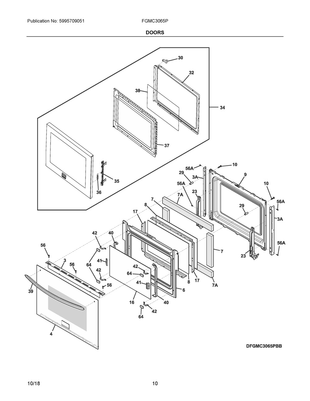 Doors Diagram and Parts List for FGMC3065PBG  Frigidaire Microwave Oven Combo