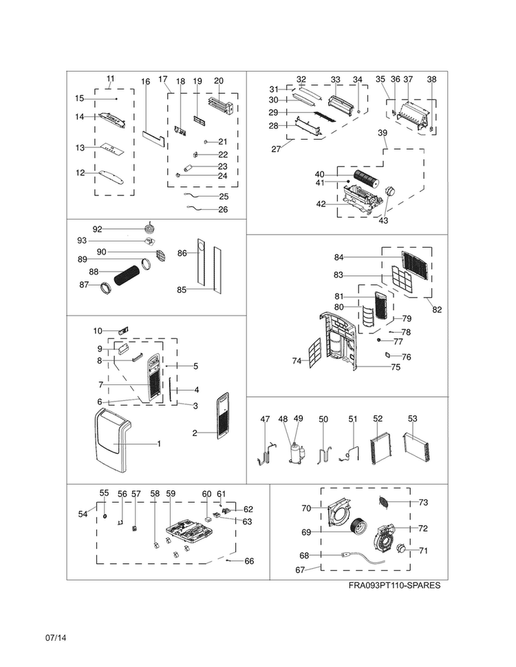Recommended Spare Parts Diagram and Parts List for FRA09EPT114  Frigidaire Air Conditioner