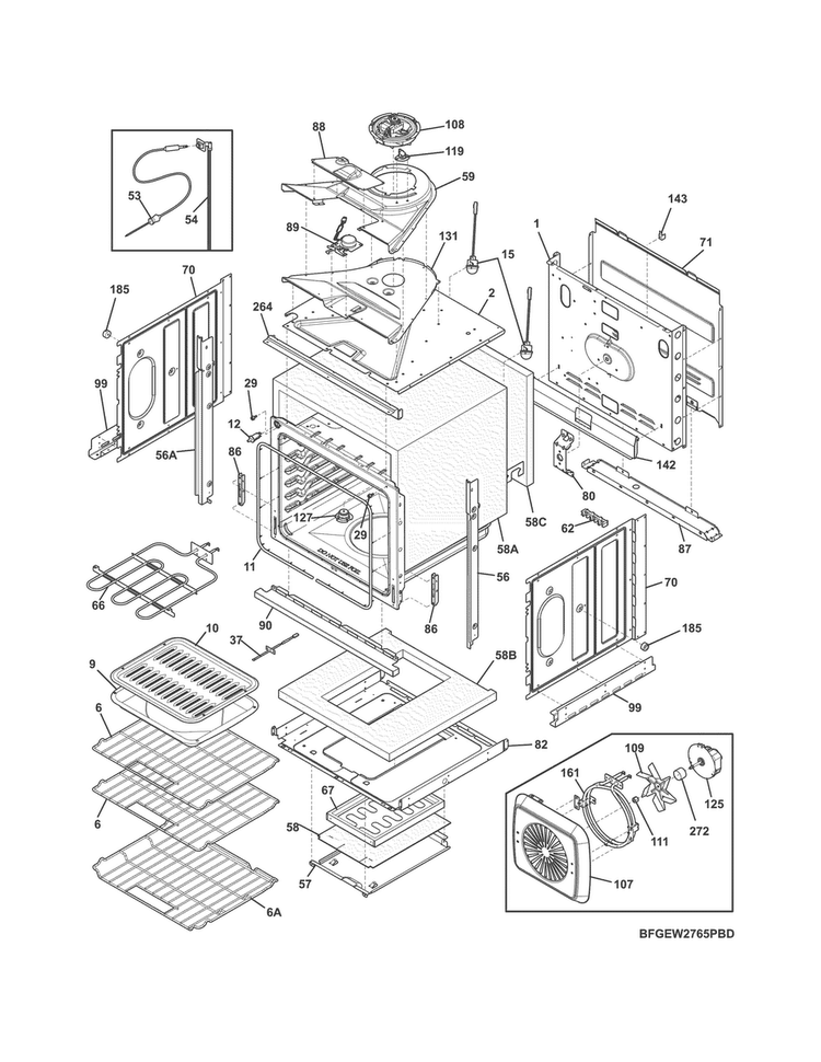Body Diagram and Parts List for FGEW2765PBD  Frigidaire Wall Oven