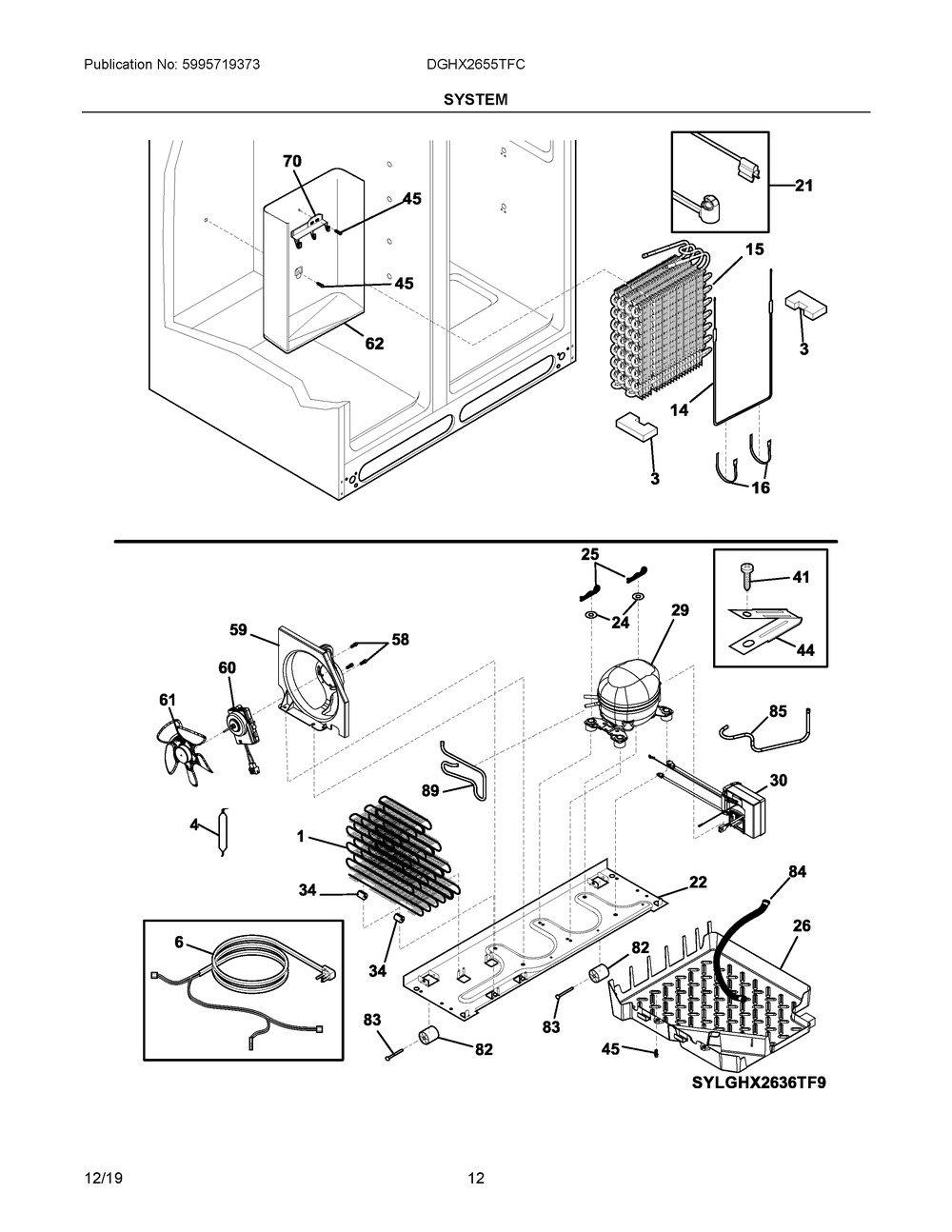 System Diagram and Parts List for DGHX2655TFC  Frigidaire Refrigerator