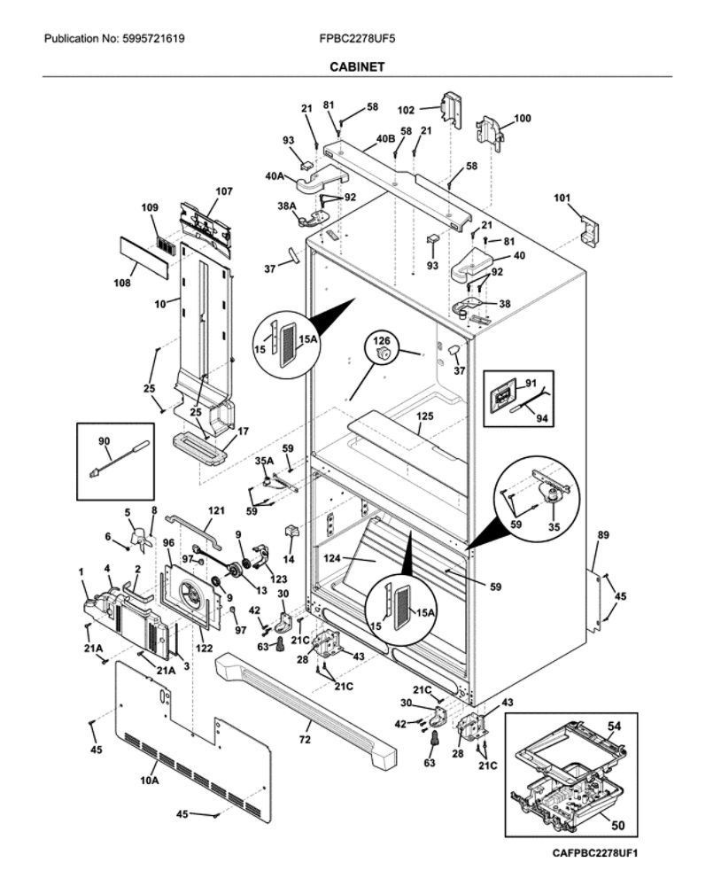 Cabinet Diagram and Parts List for FPBC2278UF5  Frigidaire Refrigerator