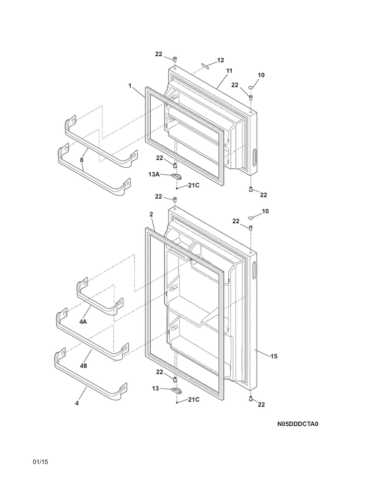 Doors Diagram and Parts List for FFTR15D0PW0  Frigidaire Refrigerator