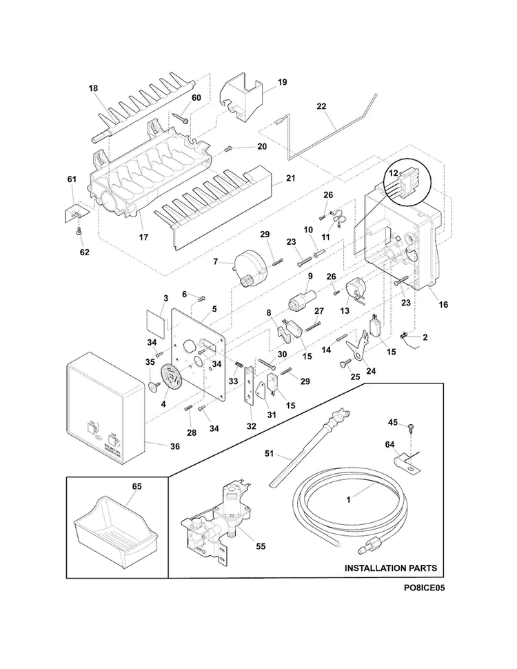 Ice Maker Diagram and Parts List for FPFU19F8RFC  Frigidaire Freezer