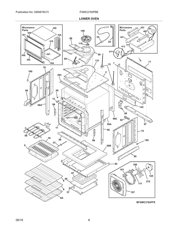 Lower Oven Diagram and Parts List for FGMC2765PBE  Frigidaire Microwave Oven Combo