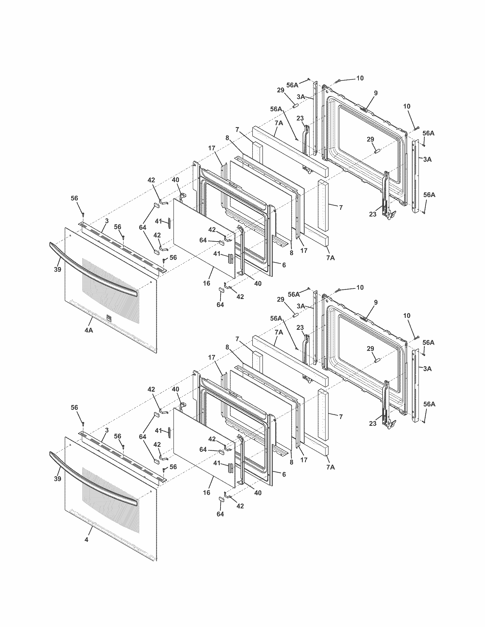 Doors Diagram and Parts List for 79049432311  Kenmore Wall Oven