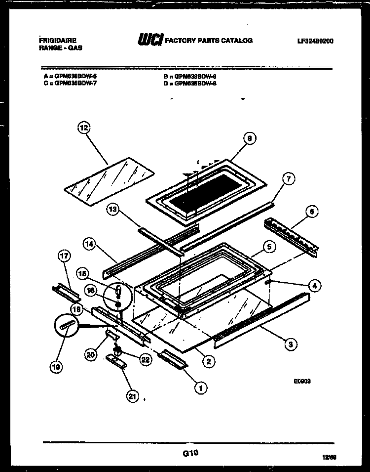 UPPER OVEN DOOR PARTS Diagram and Parts List for GPM638BDL8  Frigidaire Range