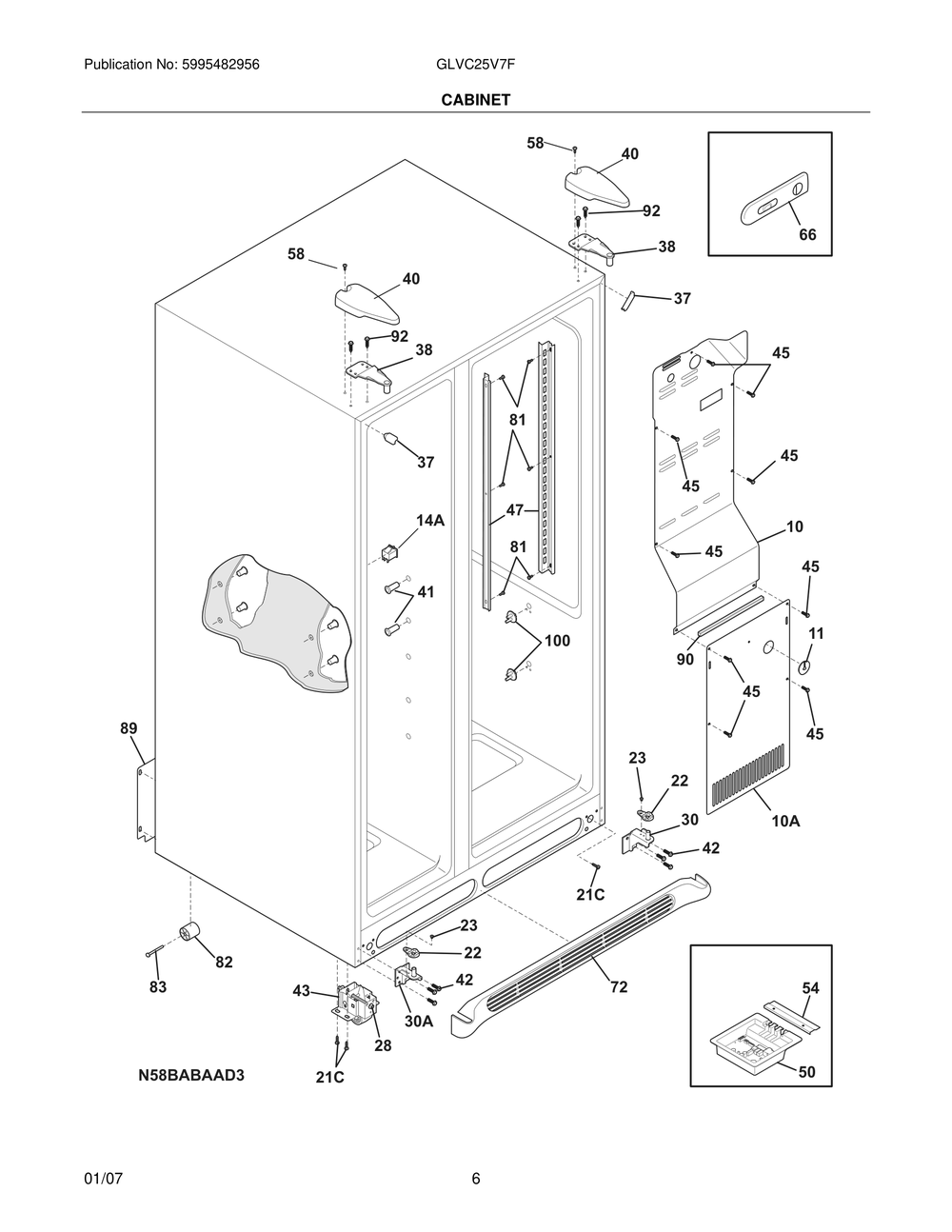 Cabinet Diagram and Parts List for GLVC25V7FW2  Frigidaire Refrigerator