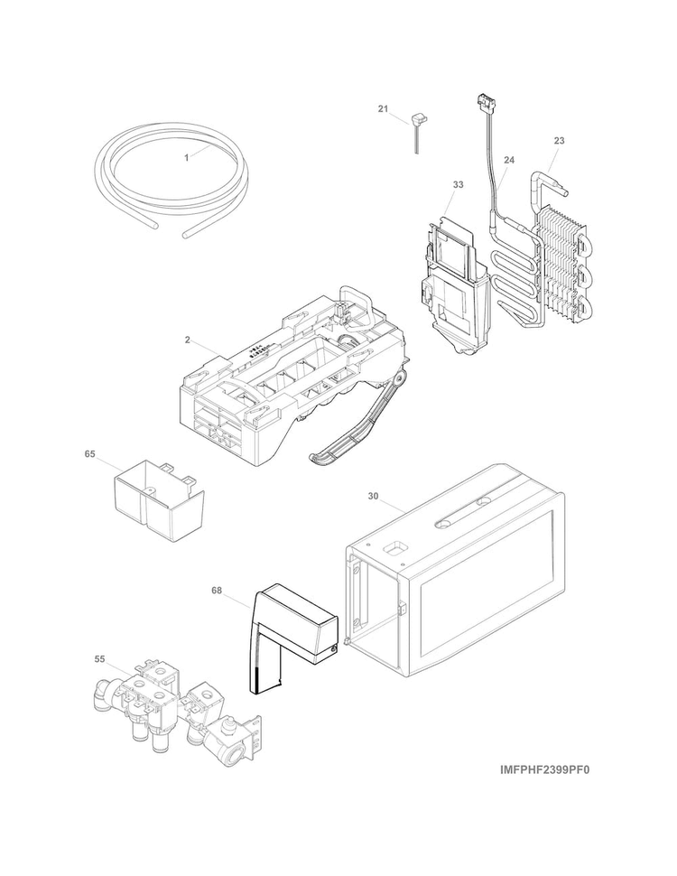Ice Maker Diagram and Parts List for FGHF2366PF6A  Frigidaire Refrigerator