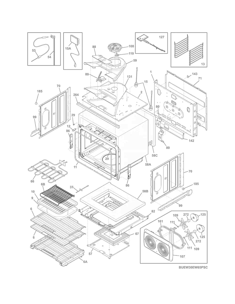 Upper Oven Diagram and Parts List for EW30EW65PSC  Electrolux Wall Oven