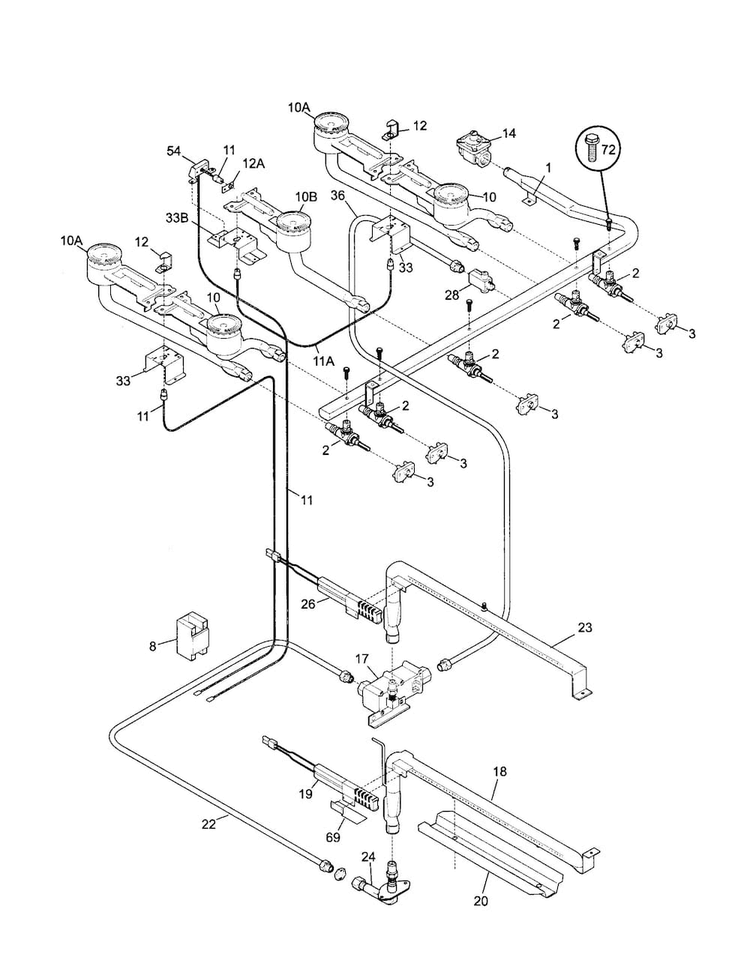 Burner Diagram and Parts List for TGF657BFB3  Tappan Range