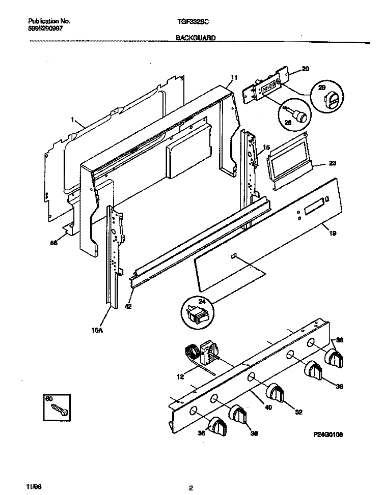 BACKGUARD Diagram and Parts List for TGF332BCWD  Tappan Range