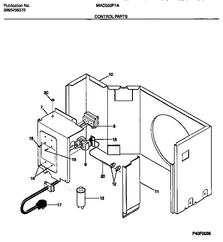CONTROL Diagram and Parts List for MAC053P7A2  Frigidaire Air Conditioner