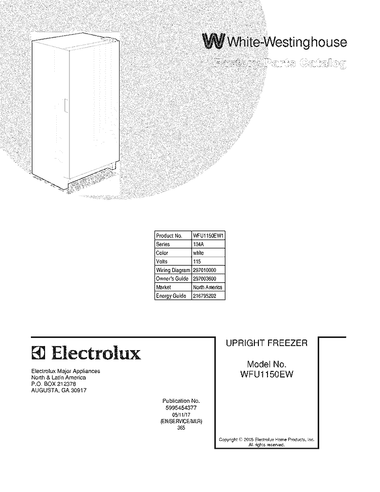 COVER Diagram and Parts List for WFU1150EW1  Westinghouse Freezer