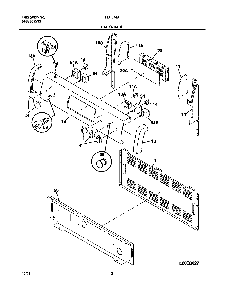 BACKGUARD Diagram and Parts List for FEFL74ABB  Frigidaire Range