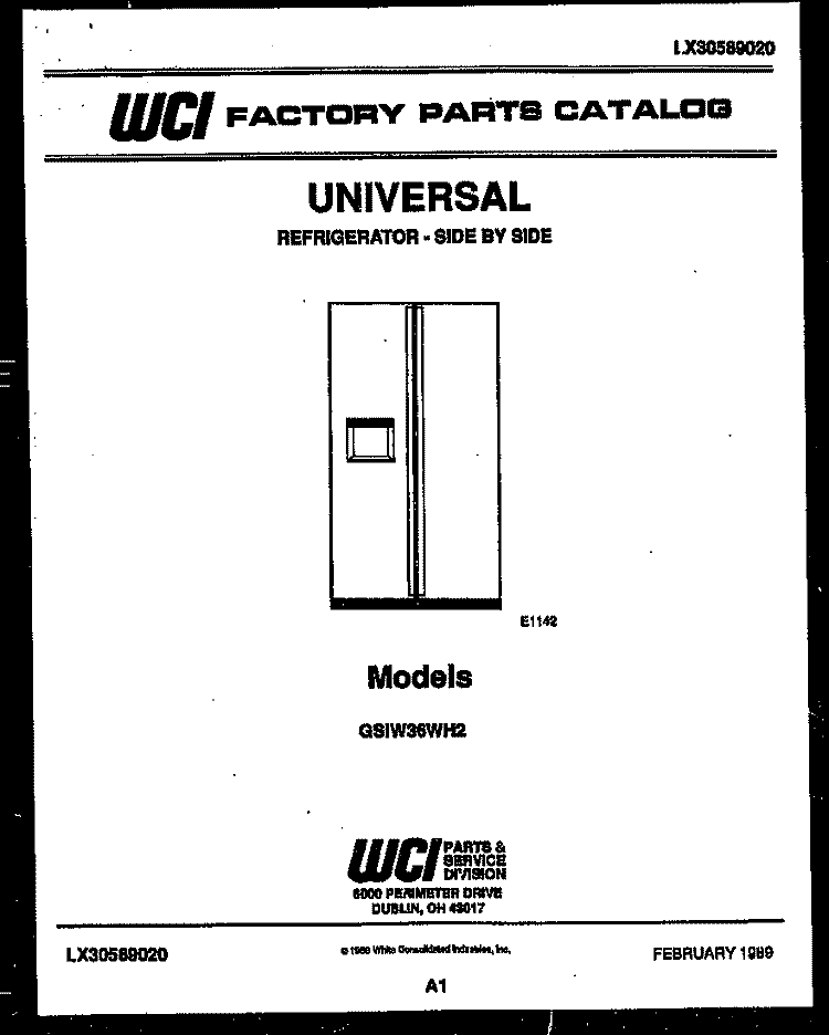 COVER Diagram and Parts List for GSIW36HH2  Frigidaire Refrigerator