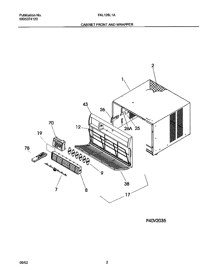 WRAPPER Diagram and Parts List for FAL126L1A2  Frigidaire Air Conditioner