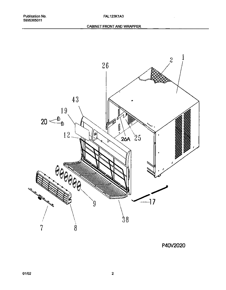 CABINET FRONT AND WRAPPER Diagram and Parts List for FAL123K1A3  Frigidaire Air Conditioner