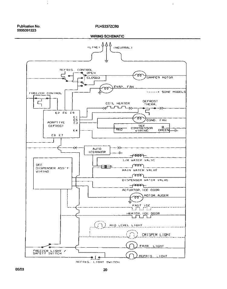 WIRING SCHEMATIC Diagram and Parts List for PLHS237ZCB0  Frigidaire Refrigerator