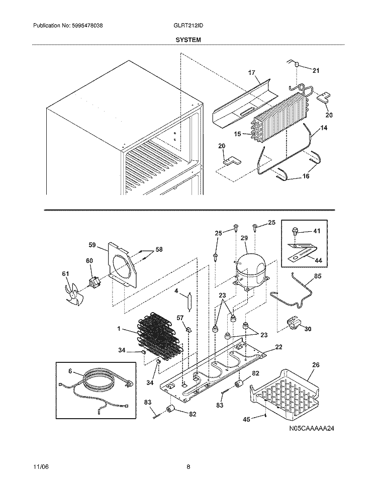 SYSTEM Diagram and Parts List for GLRT212IDB8  Frigidaire Refrigerator
