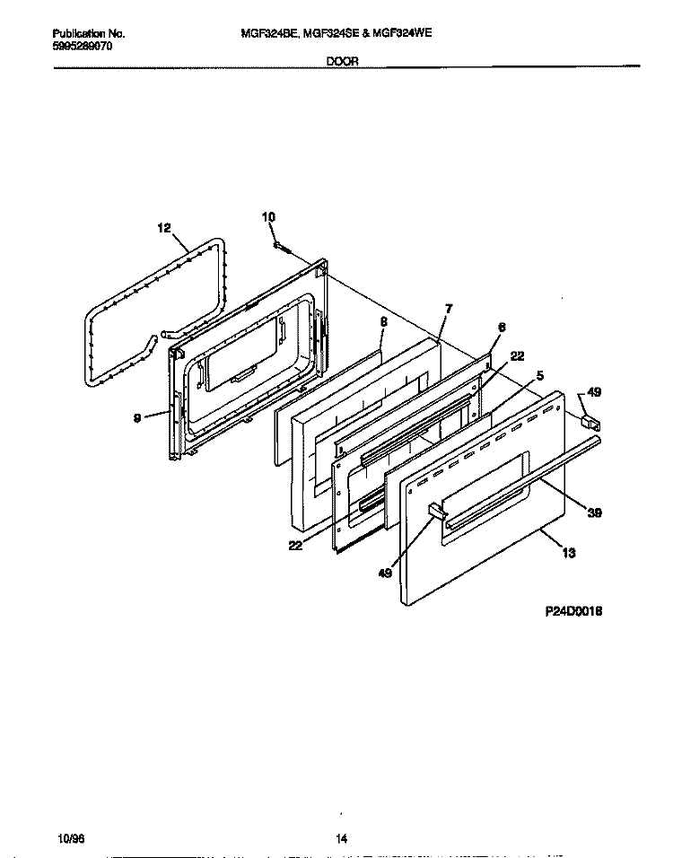 DOOR Diagram and Parts List for MGF324WESD  Frigidaire Range