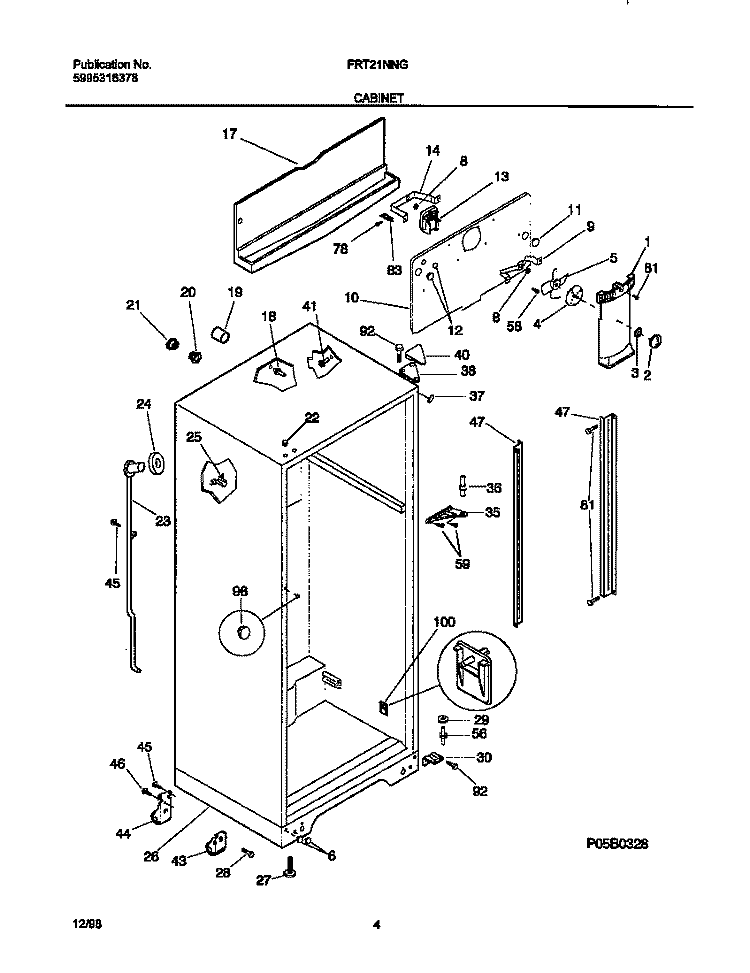 CABINET Diagram and Parts List for FRT21NNGB2  Frigidaire Refrigerator