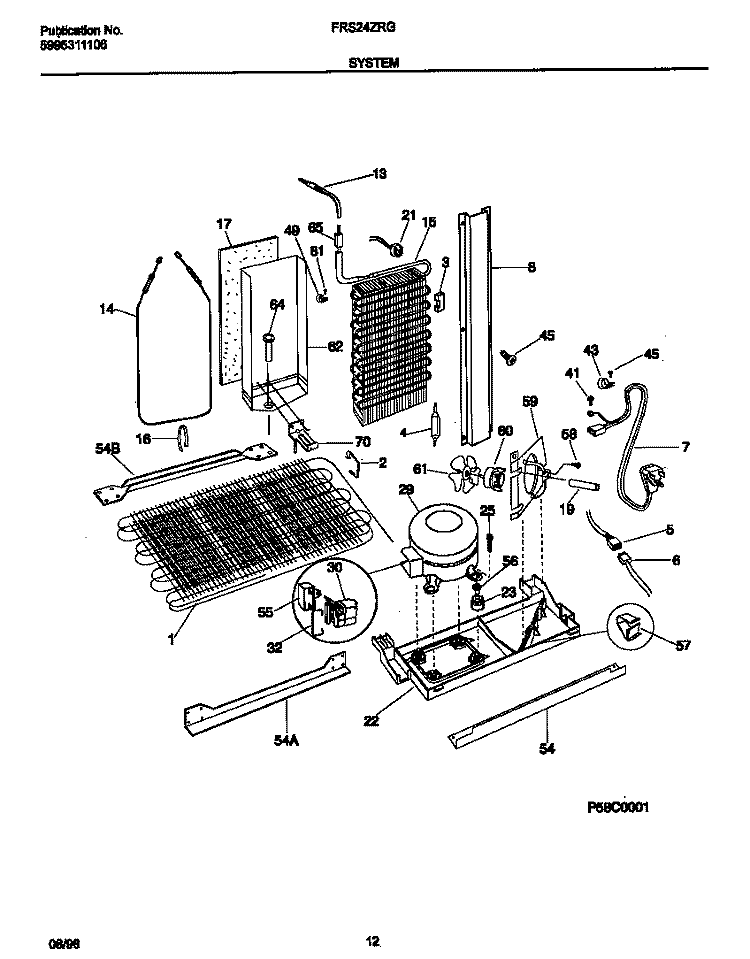 SYSTEM Diagram and Parts List for FRS24ZRGW0  Frigidaire Refrigerator