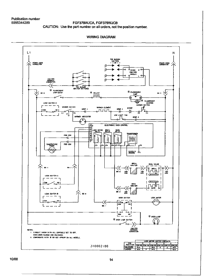 WIRING DIAGRAM Diagram and Parts List for FGF379WJCA  Frigidaire Range