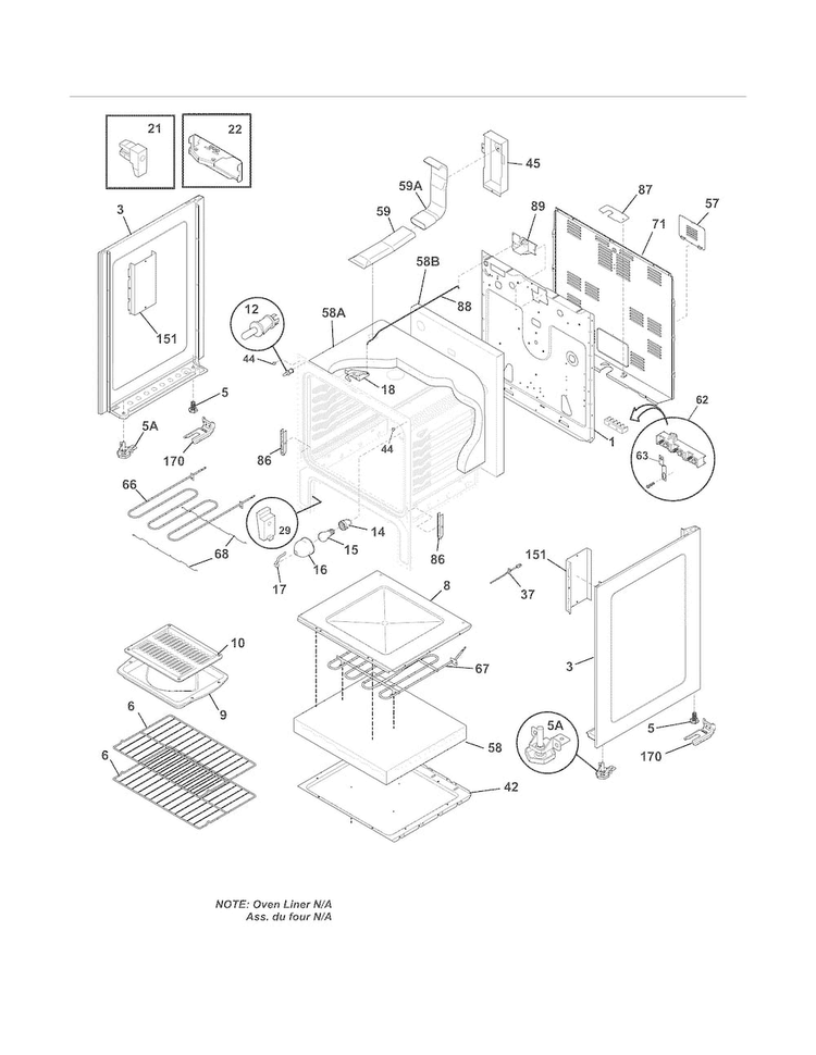 Body Diagram and Parts List for FFEF3018LBF  Frigidaire Range