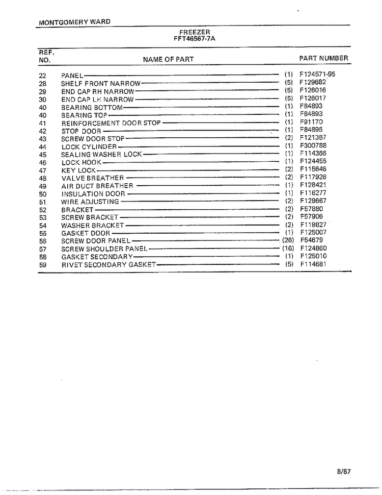 Freezer Page 2 Diagram and Parts List for 46567A-7  Frigidaire Freezer