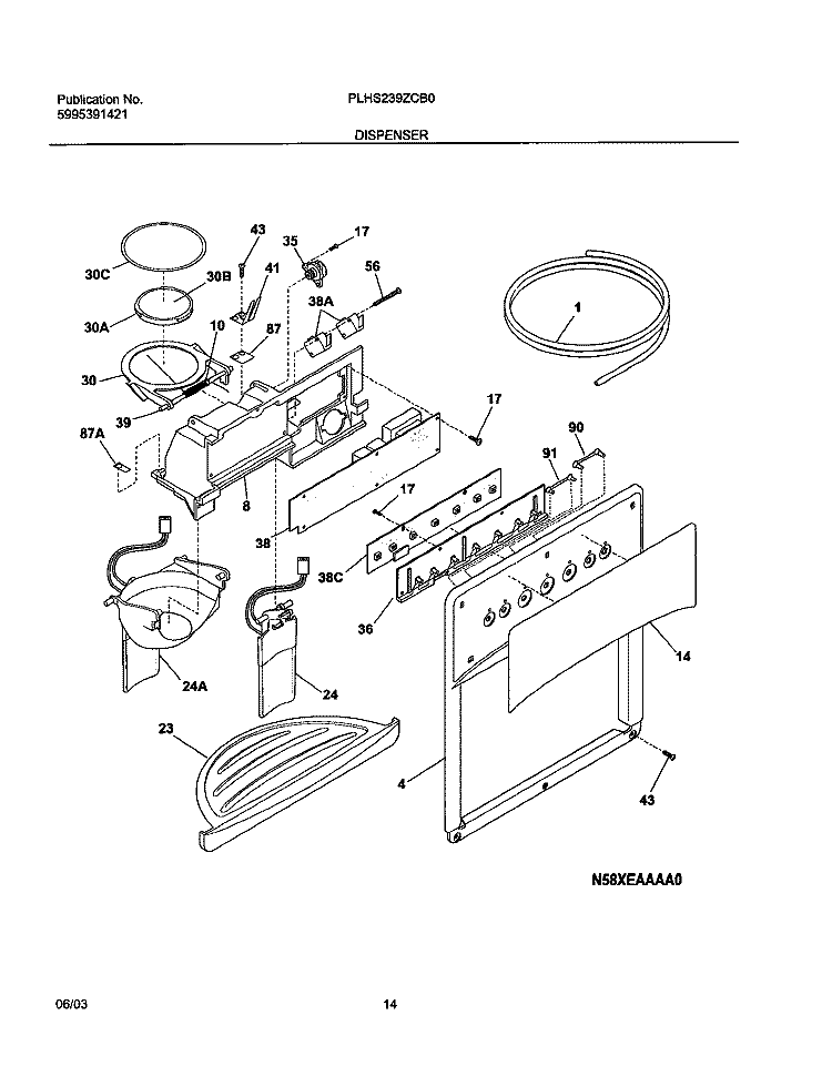DISPENSER Diagram and Parts List for PLHS239ZCB0  Frigidaire Refrigerator