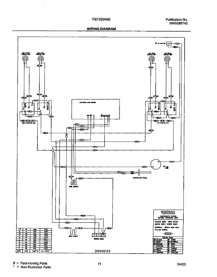 WIRING DIAGRAM Diagram and Parts List for FEF326ABE  Frigidaire Range