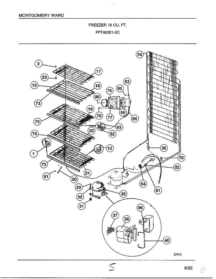 Freezer 16 Cubic Feet Page 5 Diagram and Parts List for 46351-0C  Frigidaire Freezer