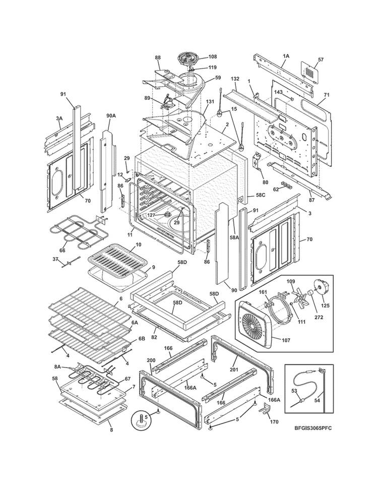 Body Diagram and Parts List for FGIS3065PFC  Frigidaire Range